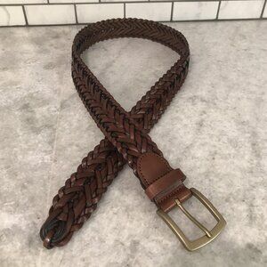 Brooks Brothers Belt Mens 34 Brown Braided Leather Brass Buckle Woven Casual